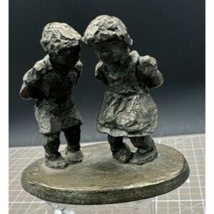 Vintage International Pewter Figure Children Hiding Gifts